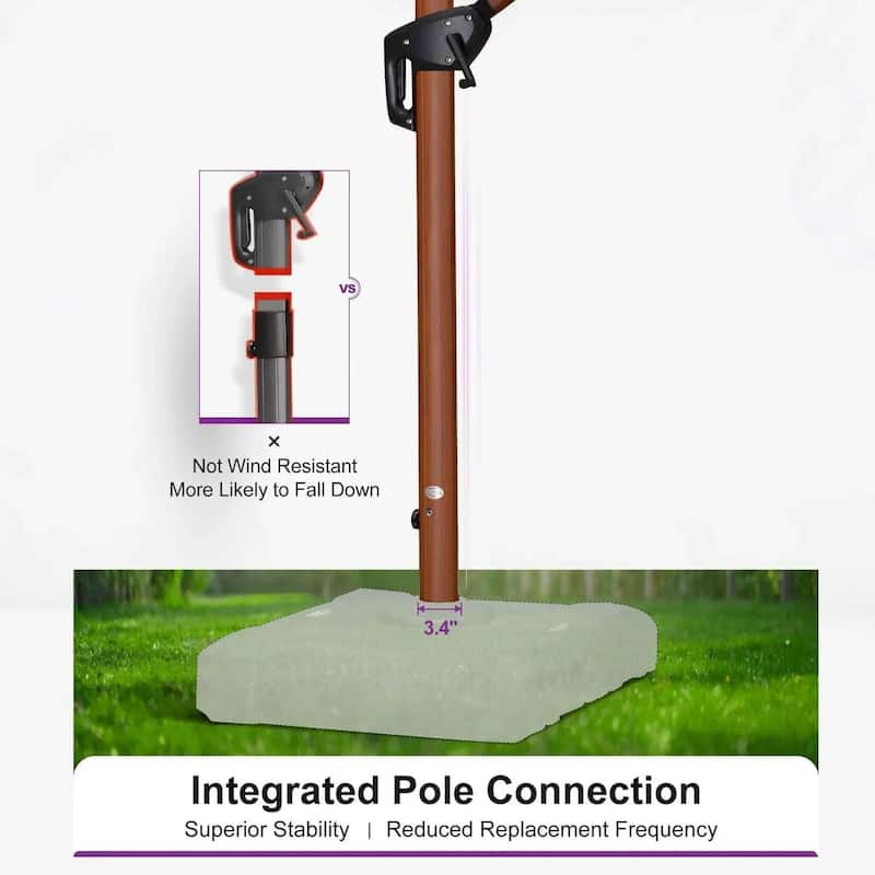 PURPLE LEAF 10 x 13ft Double Top Deluxe Wood Pattern Rectangle Patio Cantilever Umbrella with Base outdoor