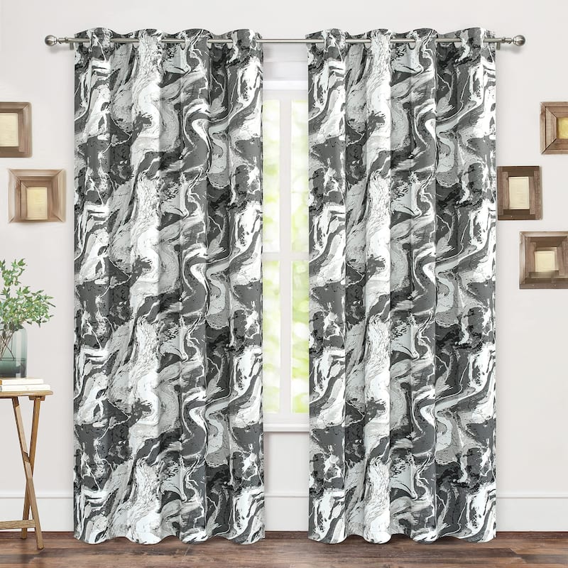 DriftAway Carrara Abstract Marble Ripple Texture Blackout Curtains - 52" Width X 84" Length - 52" Width X 84" Length - 52" Width X 84" Length - Dark Gray