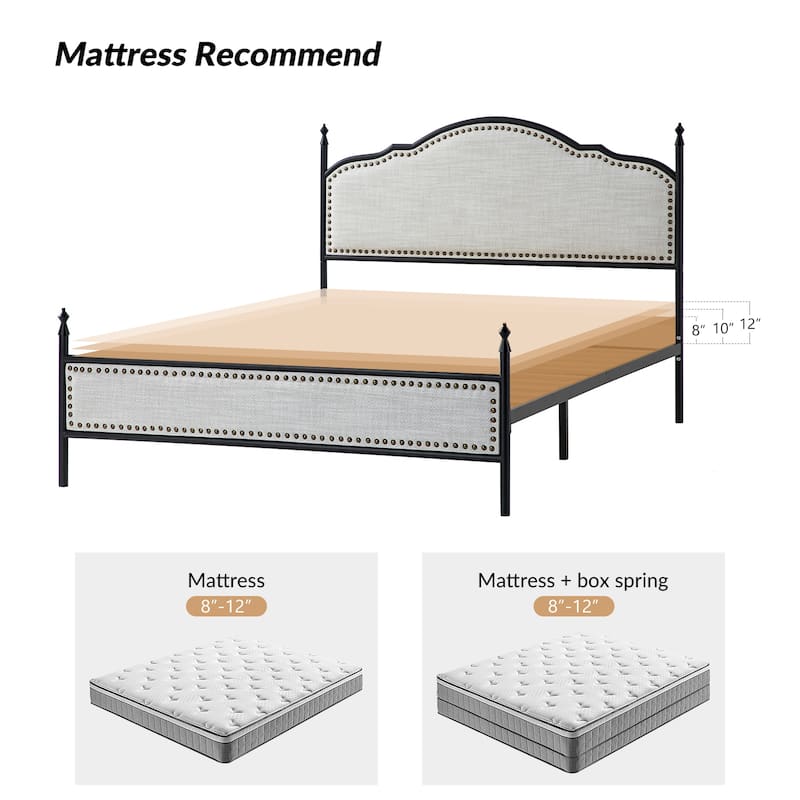 Dimas Modern King Size Upholstered Platform Bed with Metal Legs