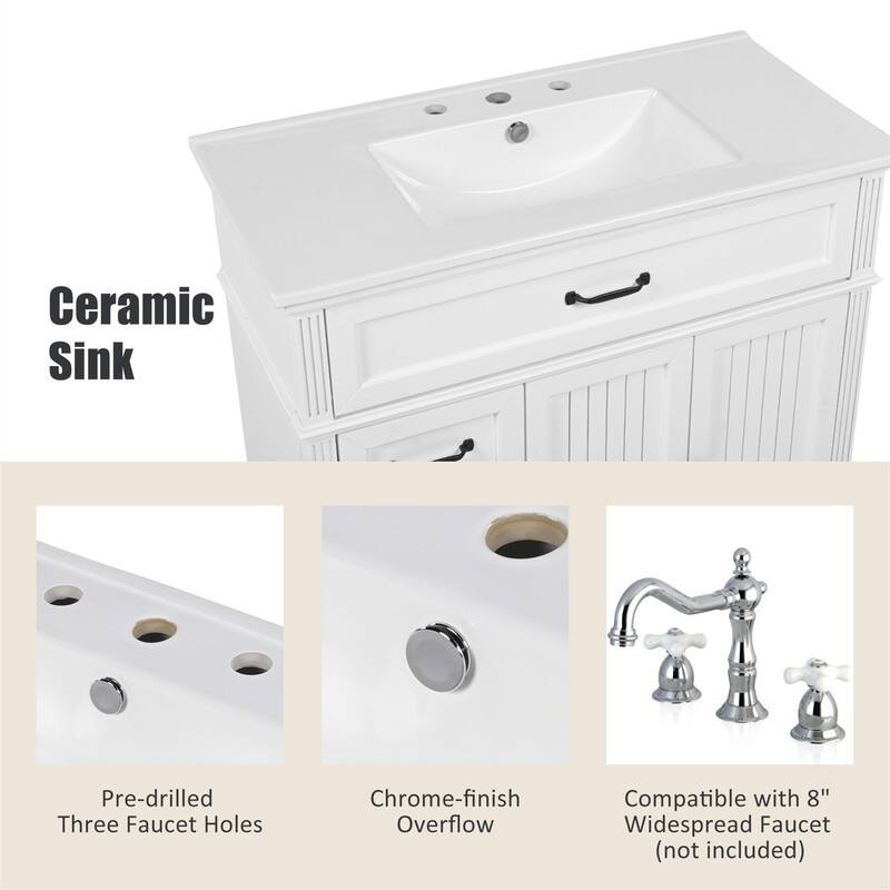 36" Bathroom Vanity with Ceramic Sink Combo, Freestanding Bathroom Storage Cabinet with 2 Storage Drawers and 2 Doors