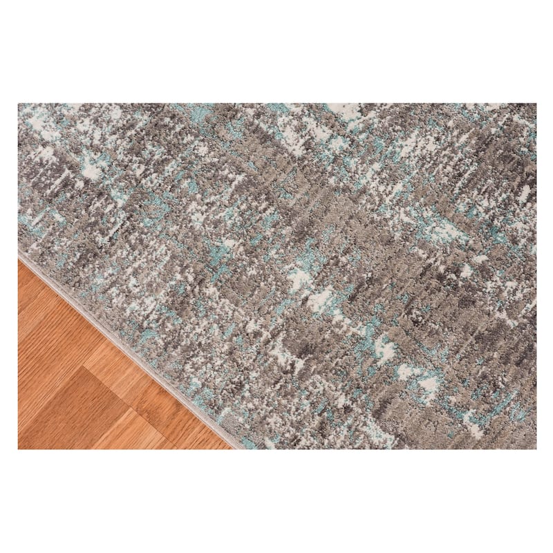 Savannah Elle Aqua Blue/Gray/Ivory Polyester Area Rug