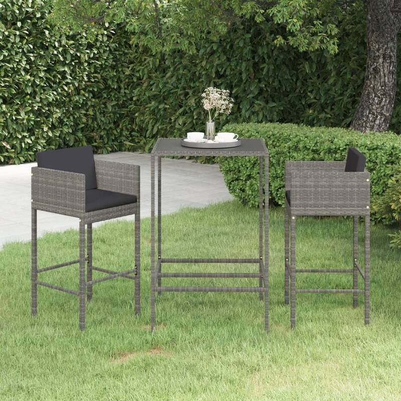 vidaXL Patio Bar Set Outdoor Bistro Set Bar Stool Bistro Table Poly Rattan