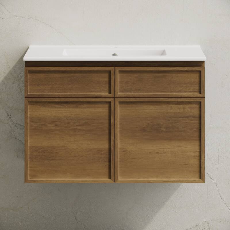 St. Tropez 30" Wall-Mounted Bathroom Vanity In Brown Oak With Sink Top - 30