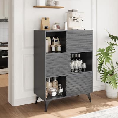 Render 3-Tier Display Cabinet - Walnut Storage Stand for Retail, Living Room & Entryway