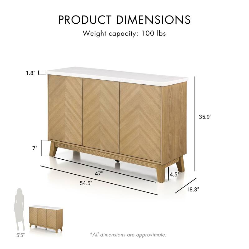 Furniture of America Nayel Modern Natural and White Genuine Marble Dining Server Cabinet