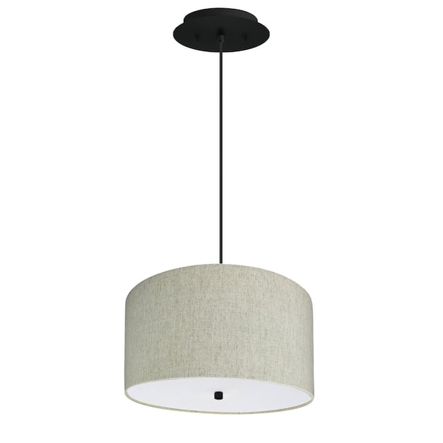 14" W 2 Light Pendant Textured Oatmeal Shade with Diffuser, Black Cord