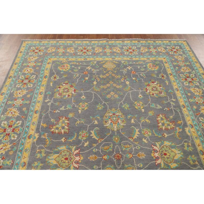 Gray Blue Floral Kazak Oriental Area Rug Handmade Wool Carpet - 6'8" x 9'7"