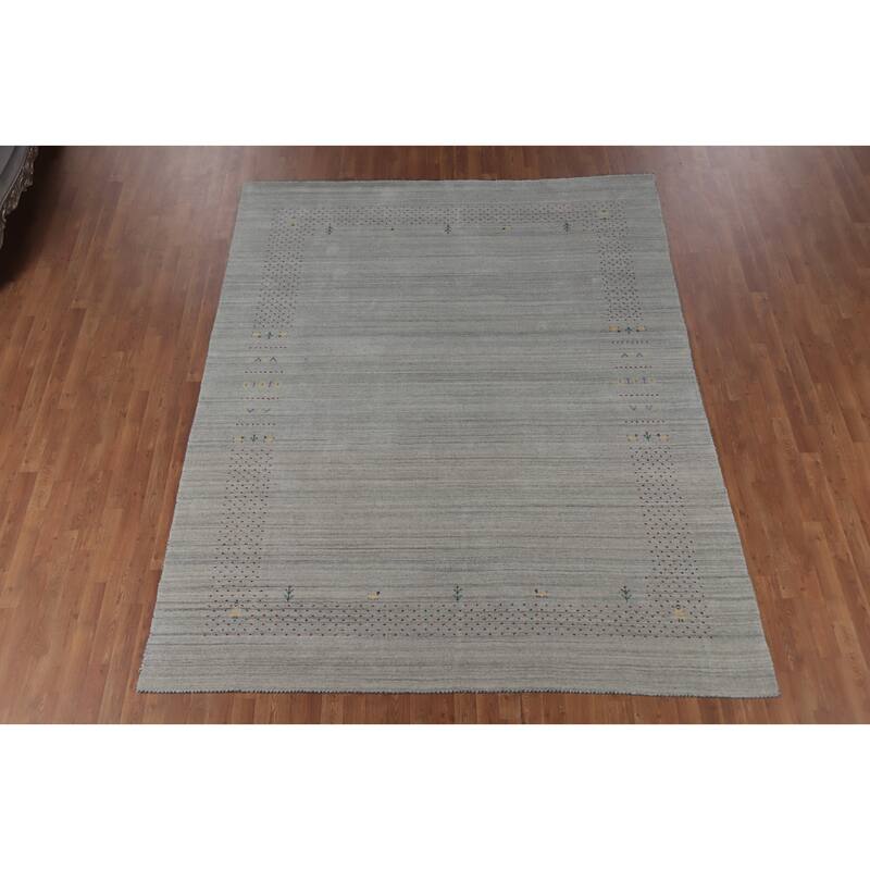 Hand Knotted Oriental 100% Wool Carpet Tribal Animal Pictorial Greys & Charcoal Gabbeh Area Rug - 9' 9'' X 7' 10''