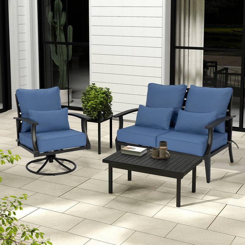 Aoodor Outdoor Deep Seat Chair Cushion Set (Set of 2 Seats, 2 Backs, 2 Pillows)