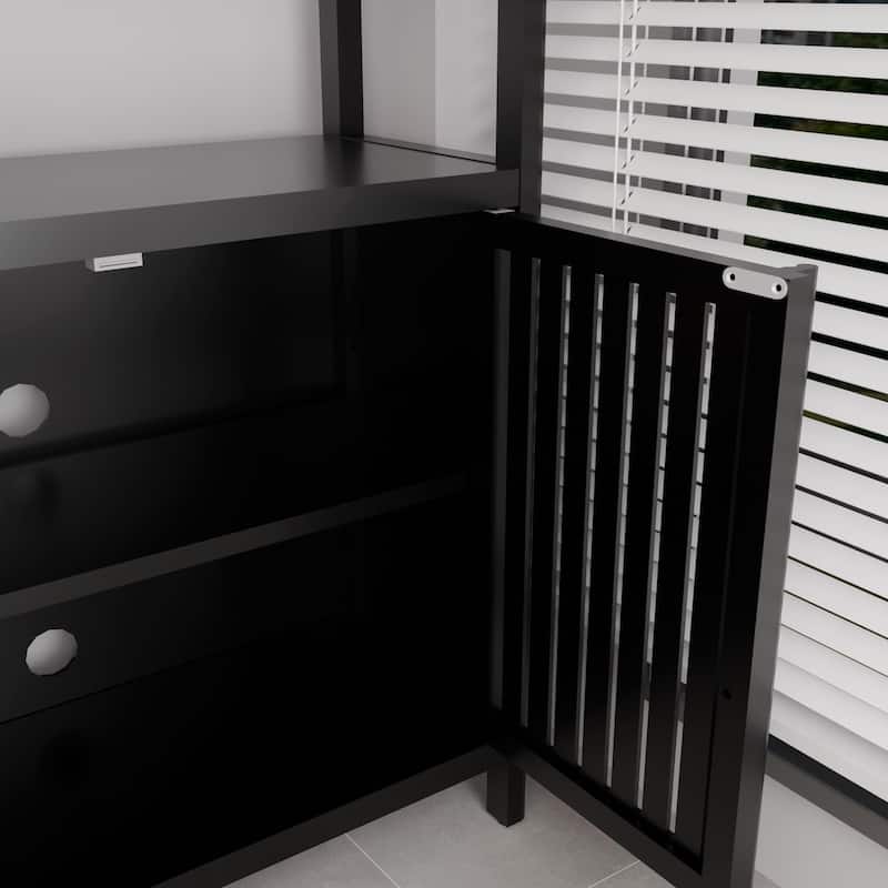 Anmytek Black Bamboo Storage Cabinet with Open Shelf, Large Capacity Freestanding Organizer for Entryway, Bathroom, Living Room