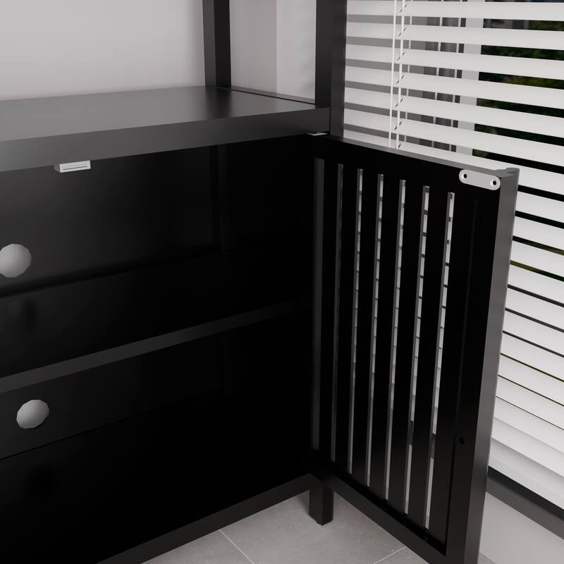 Black Large Capacity Bamboo Storage Cabinet Furniture For Living Room Bathroom Bamboo Storage Cabinet With Shelves