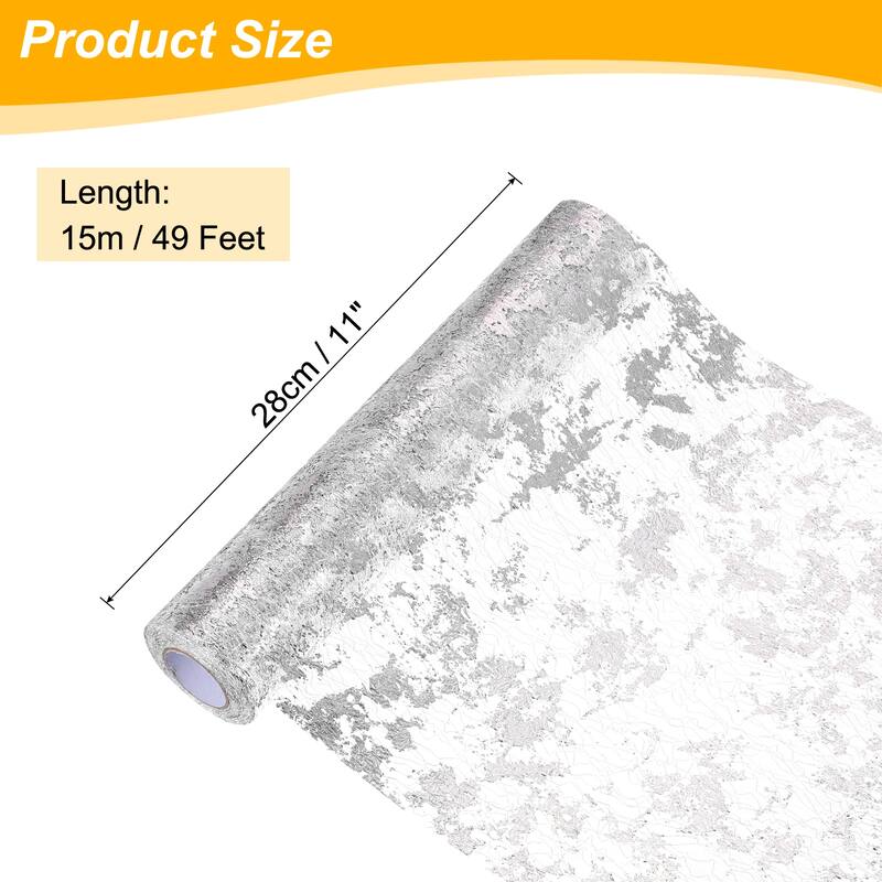 Table Runner, Sequin Gold Foil Thin Mesh Metallic Table Runner - Silver - 49 Feet