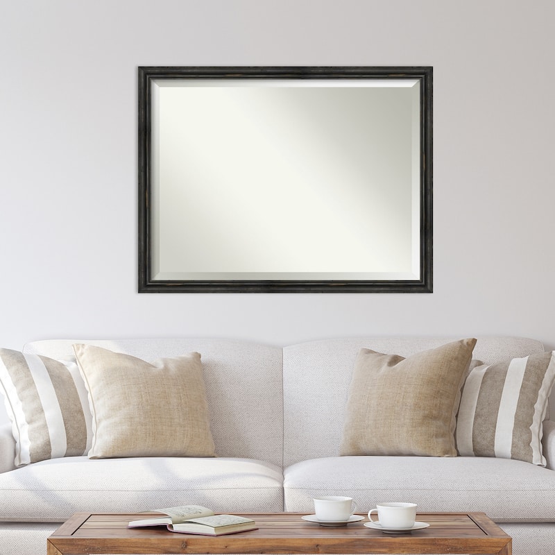 Beveled Wood Wall Mirror - Rustic Pine Black Narrow Frame