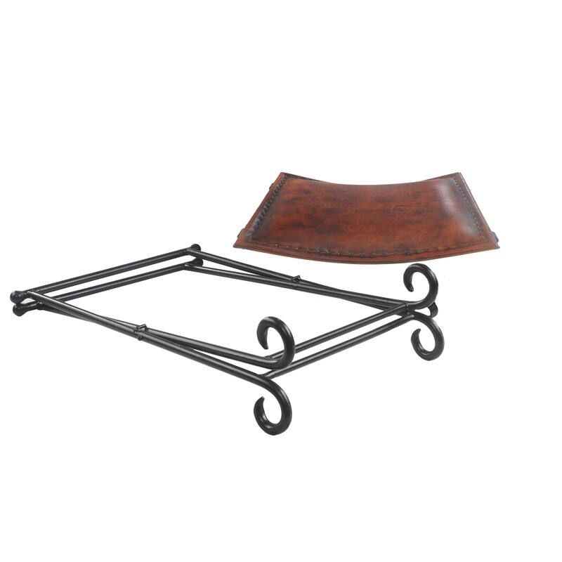 Sevita Theo Artisan Handmade Leather and Iron Accent Stool, 21" L x 17.5" W x 18" H