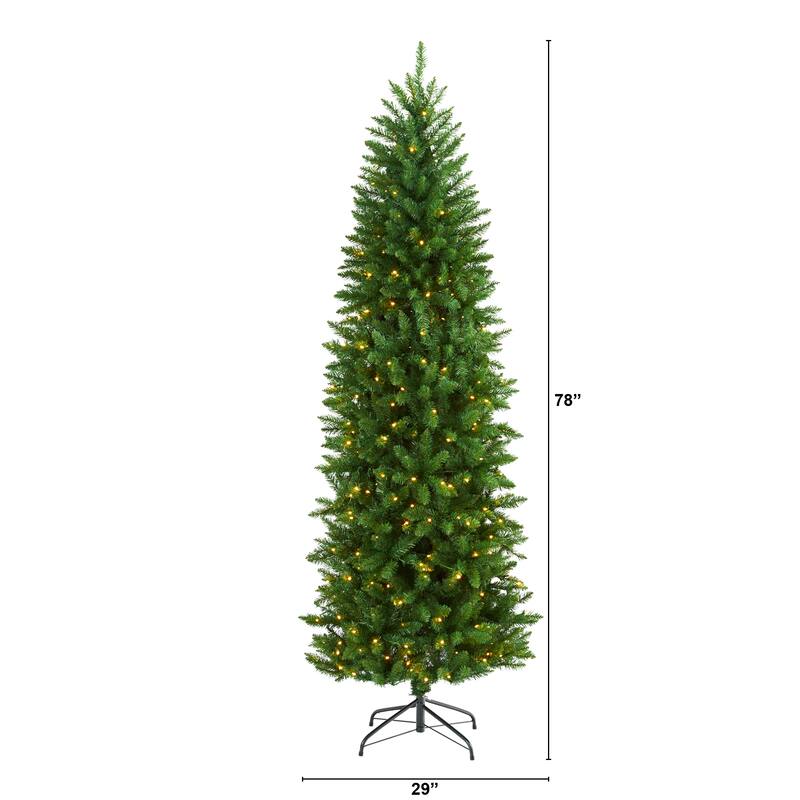 6.5' Slim Green Mountain Pine Artificial Christmas Tree with 300 Clear LED Lights