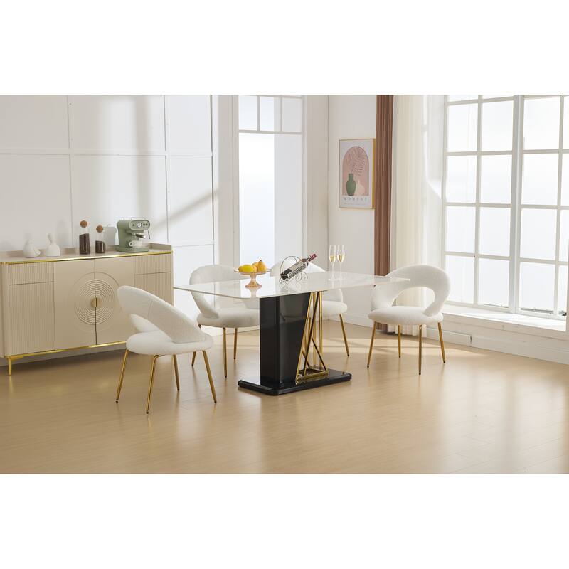 Set of 1 Dining Chairs With Curved Backrest and Golden Metal Legs