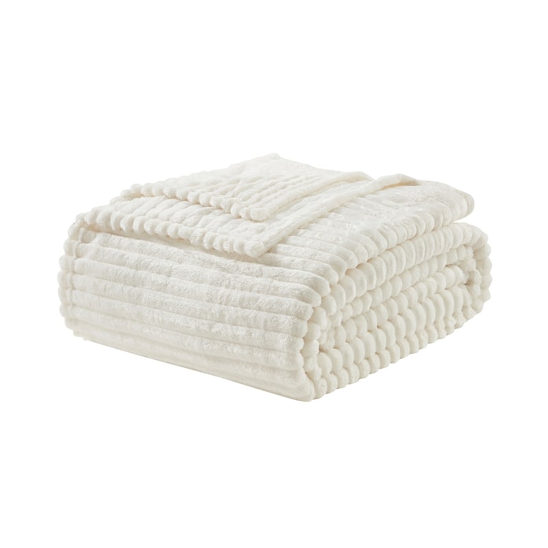 Nestl Cut Plush Fleece Throw Blanket - Lightweight Super Soft Fuzzy Luxury Bed Blanket for Bed - Full/Queen (90"x90") - White