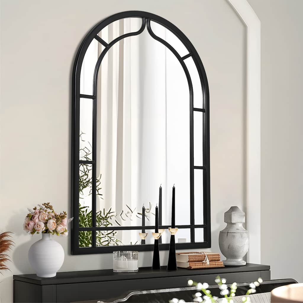 Arch Window Wall Mirror Transitional Black Bathroom Vanity Mirror - 47.2'' H x 31.5" W x 1.1" D