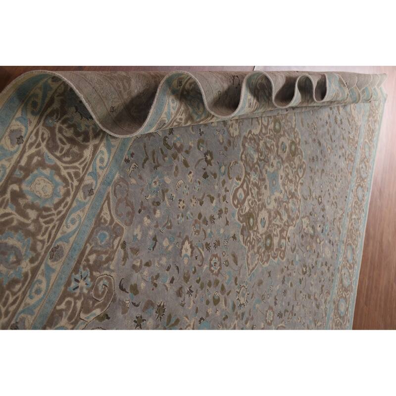 Hand Knotted Oriental 100% Wool Carpet Traditional Floral Greys & Charcoal Tabriz Area Rug - 13' 3'' X 9' 4''