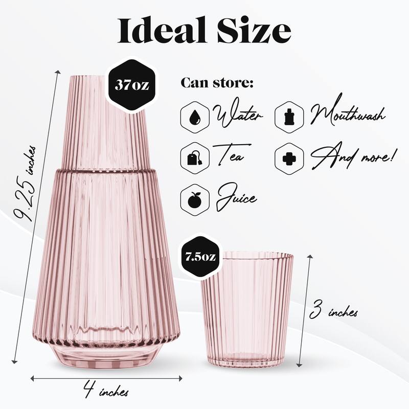 American Atelier Vintage Bedside Water Ribbed Carafe with Lid Tumbler