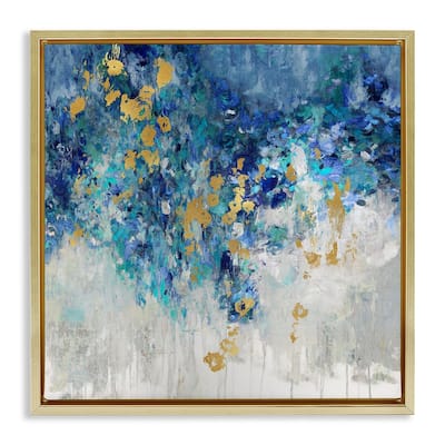 Stupell Abstract Blue Gold Paint Design Framed Floater Canvas Wall Art Design by Nikki Robbins