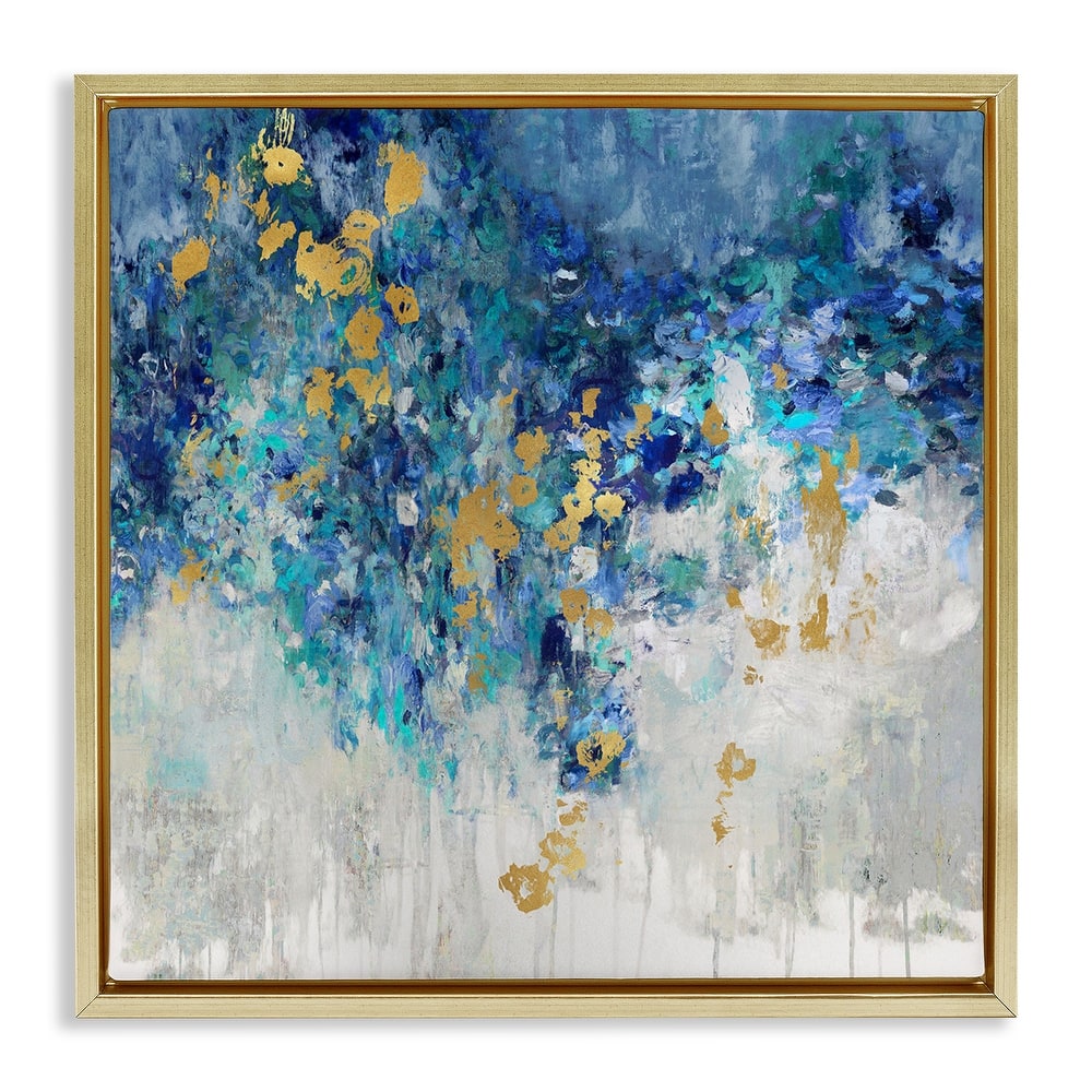 Stupell Abstract Blue Gold Paint Design Framed Floater Canvas Wall Art Design by Nikki Robbins