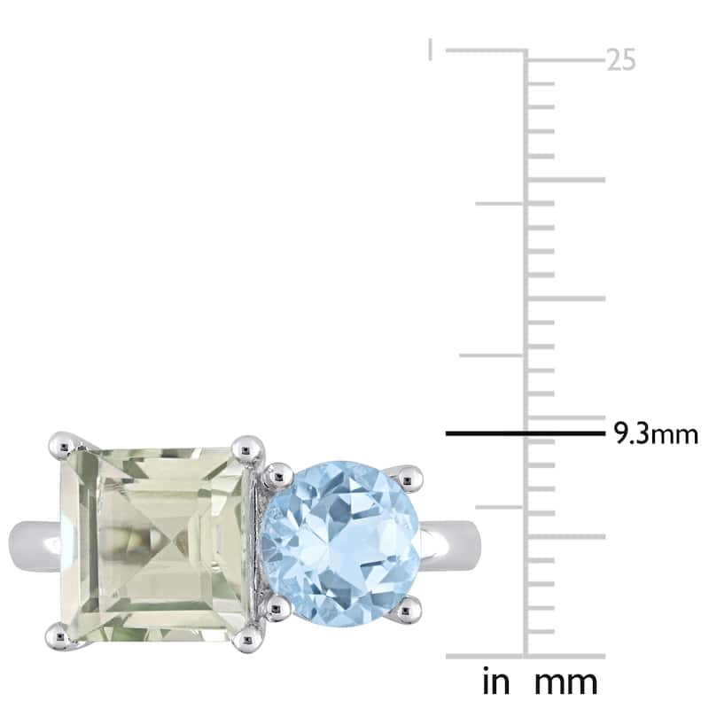 Miadora 3 4/5ct TGW Octagon Green Quartz and Sky Blue Topaz Ring in Sterling Silver