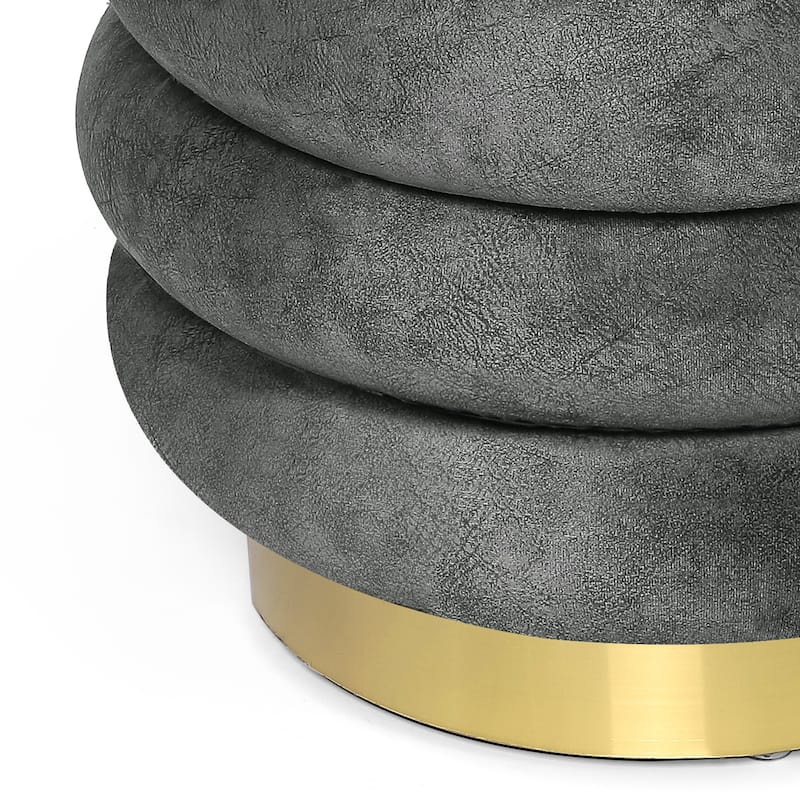 Adeco Round Velvet Ottoman Upholstered Foot Stool