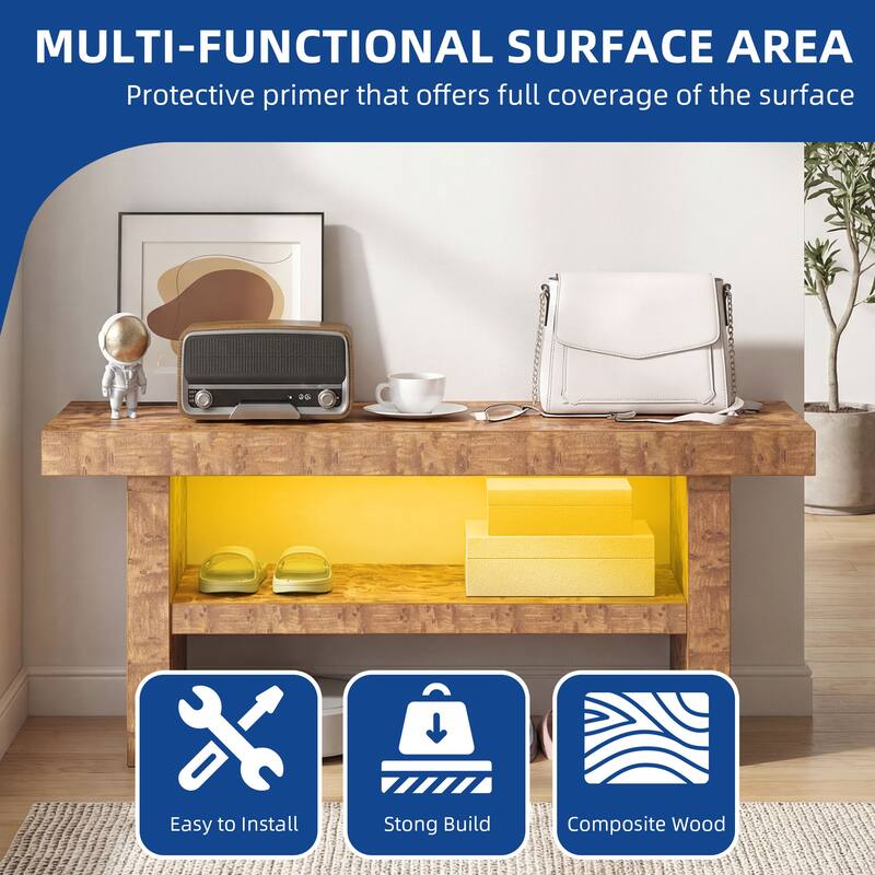 Moasis Entryway Bench with Warm LED Light, Wooden Storage Bench for Hallway