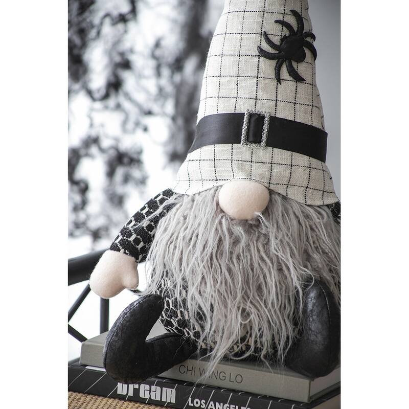 Set of 2, 10.2x5.5x23.5" Fabric Sitting Gnome with White Hat Spider, for Halloween Decor