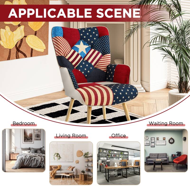 Modern Fabric Upholstered Wingback Armchair Accent Chair