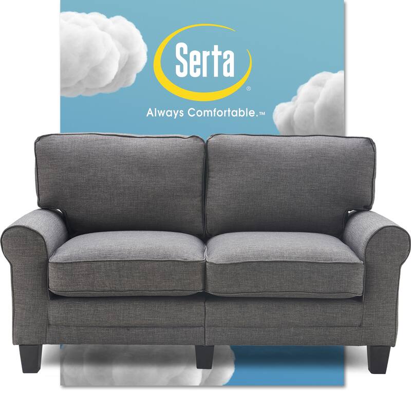 Serta Copenhagen 61" Loveseat for Two People, Pillowed Back Cushions and Rounded Arms, Durable Modern Upholstered Fabric - Grey