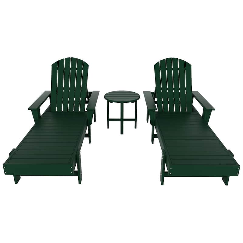 Polytrends Altura Poly Eco-Friendly All Weather Reclining Chaise Lounge with Arms & Side Table (3 Piece Set)