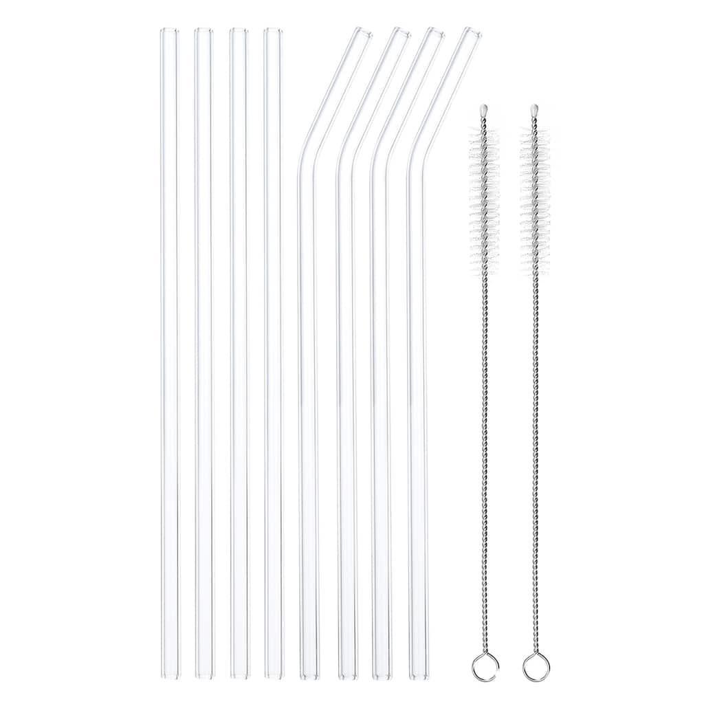 Reusable Straws Glass Straw, 8pcs Straw with Two Cleaning Brush