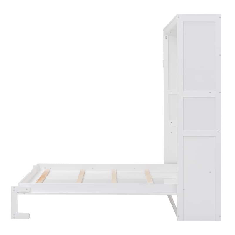 Full Size Murphy Bed with Shelves and Easy Lift Mechanism for Small Spaces