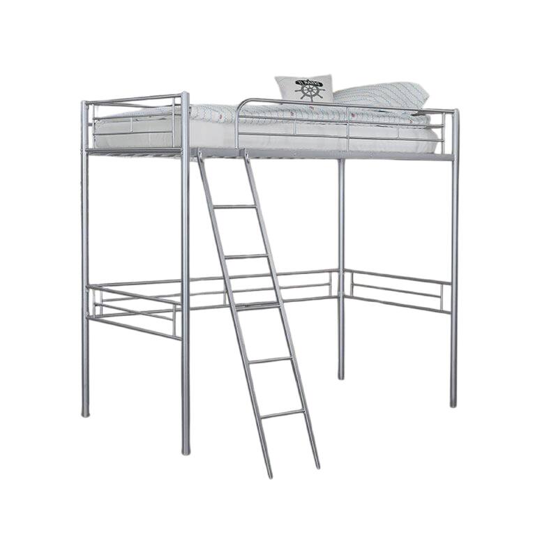 Mylz Twin Loft Bed, Silver Metal Frame with Attached Angled Ladder