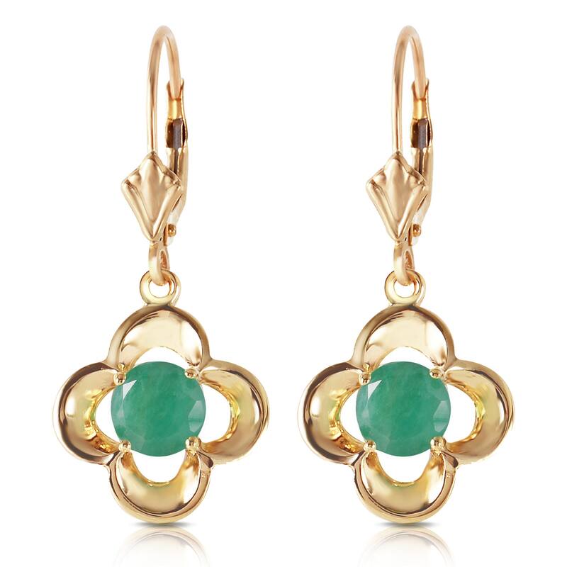 1.1 Carat 14K Solid Gold Emerald Flower Bloom Gemstone Earrings