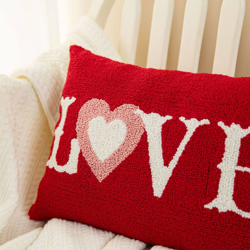 Glitzhome 18"L Valentine's Hooked LOVE Pillow