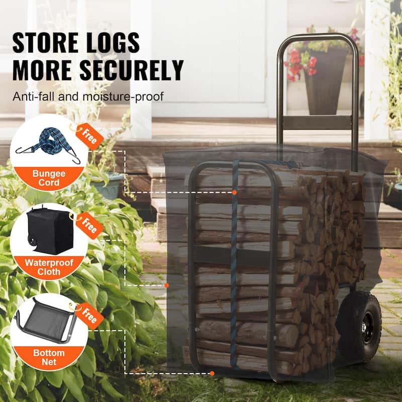 UIMOSO Firewood Log Cart, 250 lbs Capacity, Outdoor and Indoor Wood Rack Storage Mover with PU Wheels & Waterproof Cloth