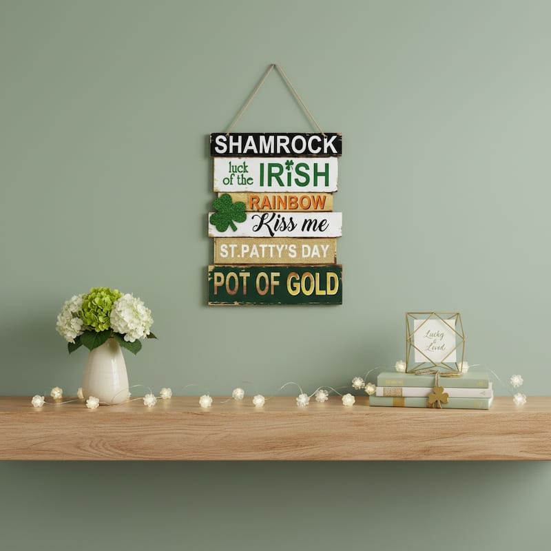 HomeRoots Set of Two Gold Green And White St Patrick's Day Wood Hanging Wall Decor - Green/White/Gold - 11.00 in. x 12.50 in.  x 1.00 in.