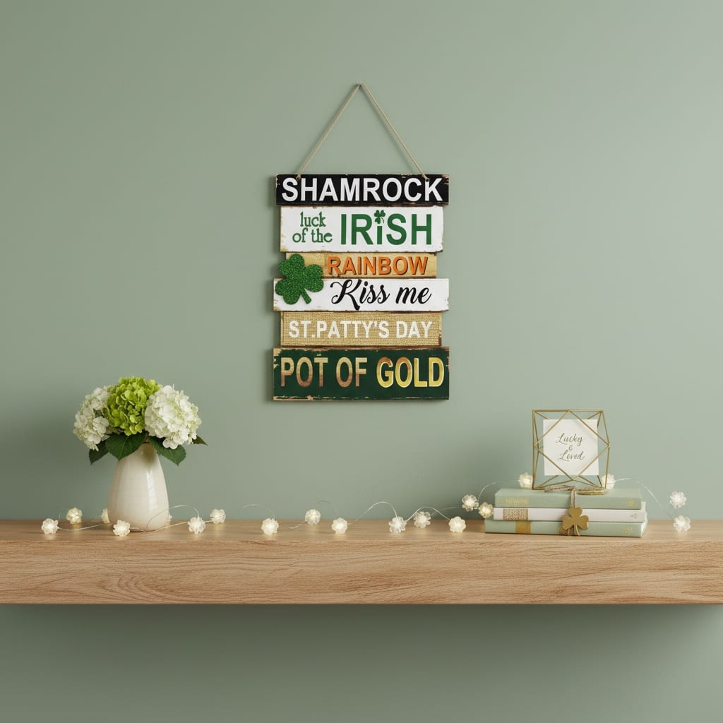 HomeRoots Set of Two Gold Green And White St Patrick's Day Wood Hanging Wall Decor