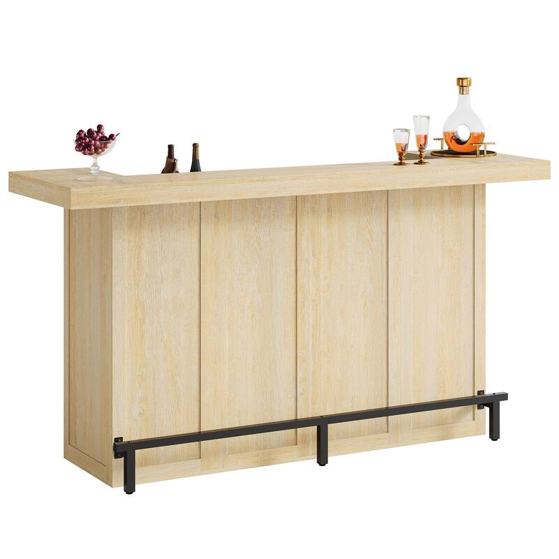 70.9" Wooden Home Bar Table with Wine Glass Holder, Pub Storage Unit Accent Table for Home Patio Basement