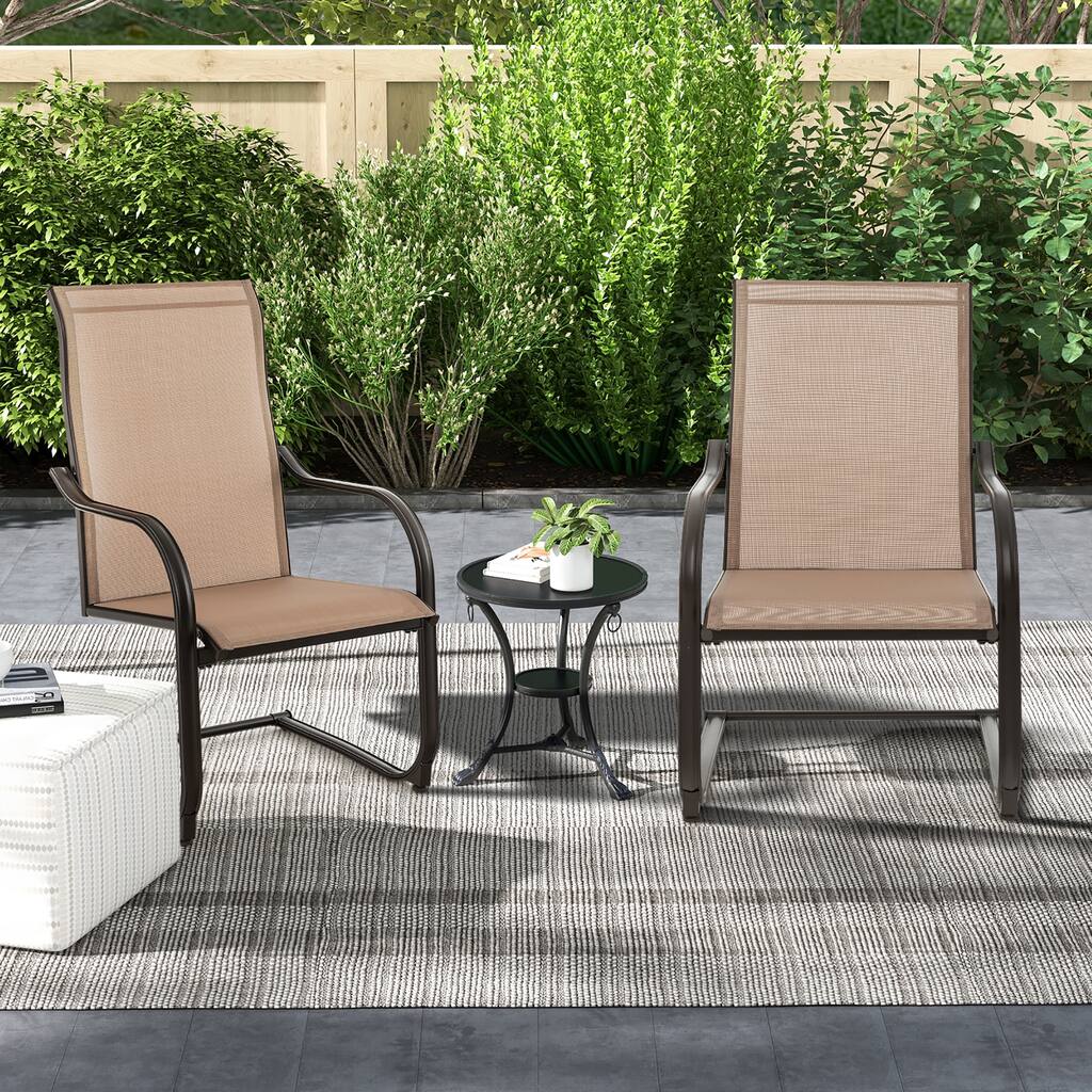 2PCS C-Spring Motion Patio Dining Chairs All Weather Black/Grey