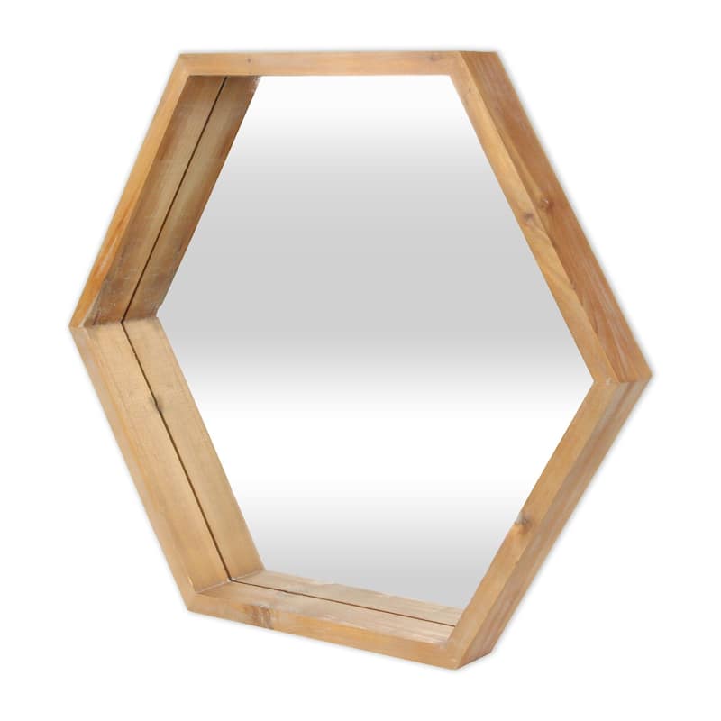 23.5" Brown Wooden Hexagonal Framed Wall Mirror