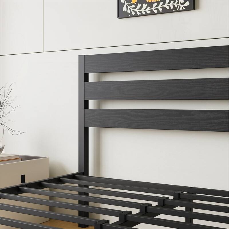 Platform Bed Frame with Wooden Headboard