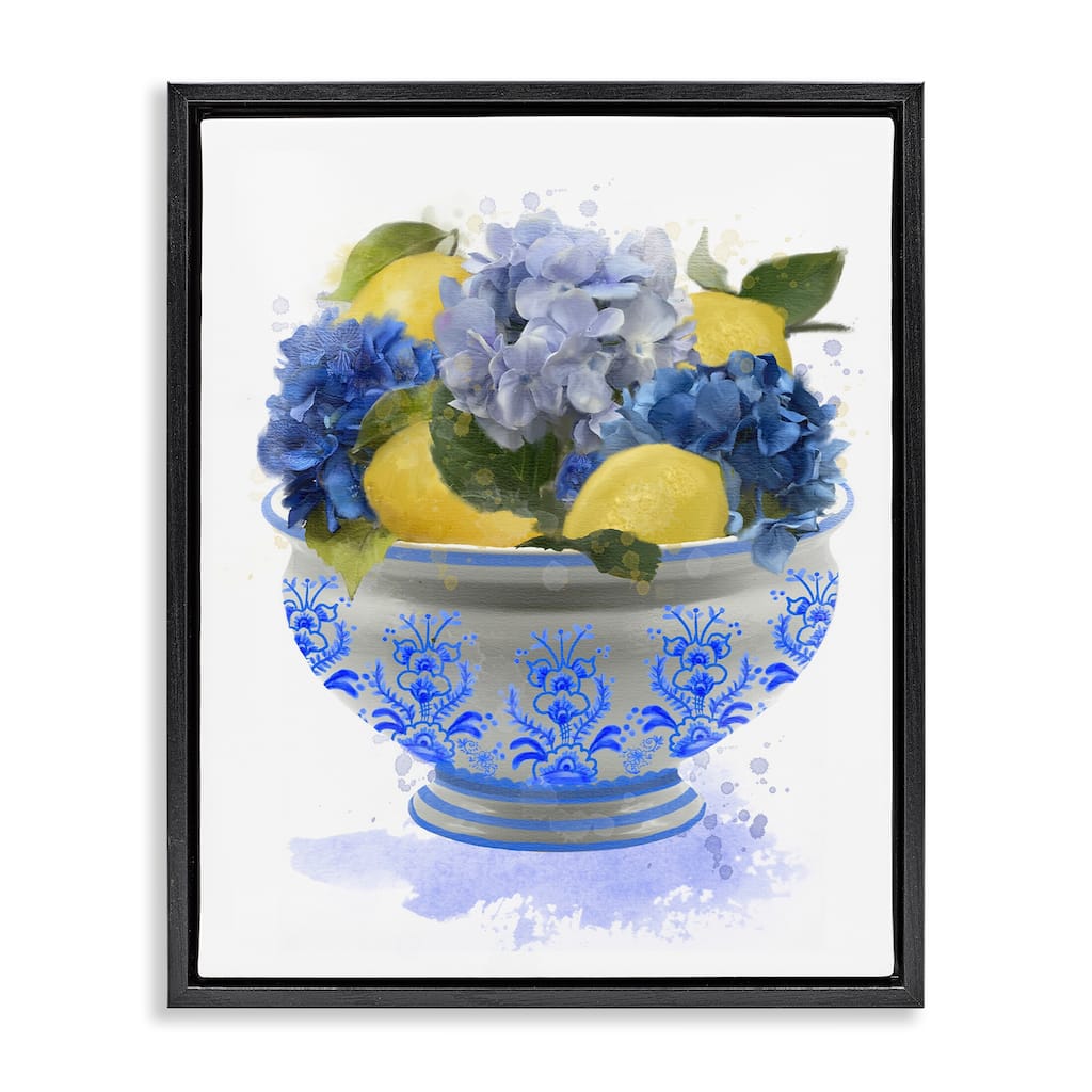 Stupell Hydrangea & Lemon Bowl Framed Floater Canvas Wall Art Design By Matthew Piotrowicz