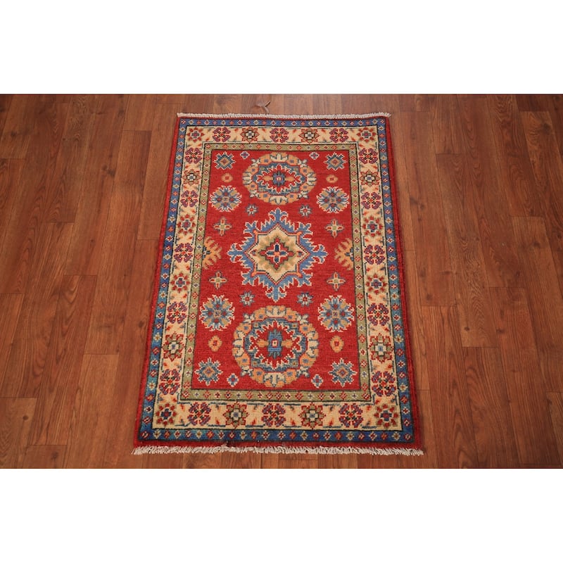 Red Kazak Oriental Accent Rug Hand-Knotted Wool Carpet - 2'0" x 3'0"