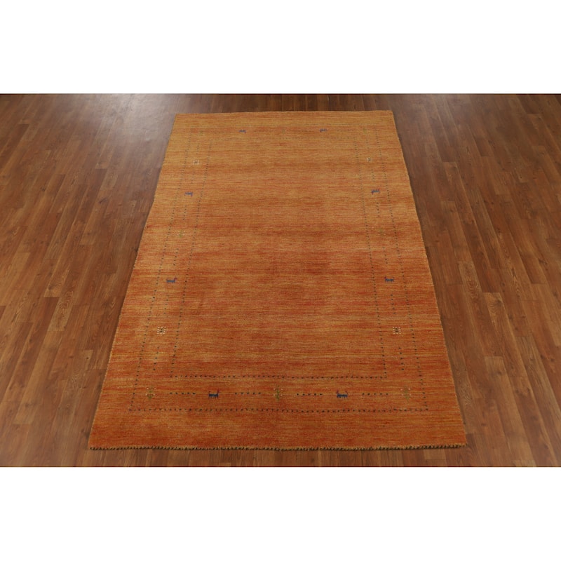 Hand Knotted Oriental 100% Wool Carpet Tribal Animal Pictorial Oranges & Rust Gabbeh Area Rug - 7' 7'' X 4' 11''