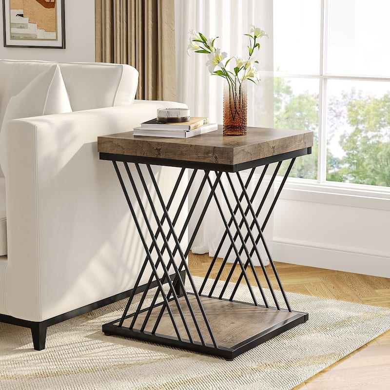 19.68-inch Square Side End Table with Metal Frame for Living Room - 1PCS - Grey+Black