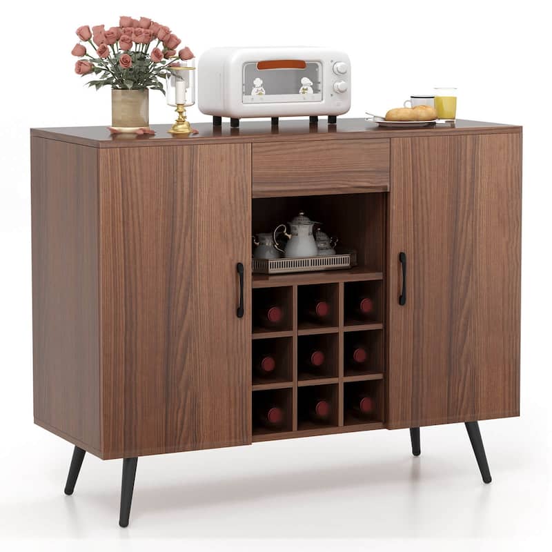 Costway Buffet Sideboard Cabinet Wine Bar Cabinet with Drawer & - See Details - Walnut - See Details